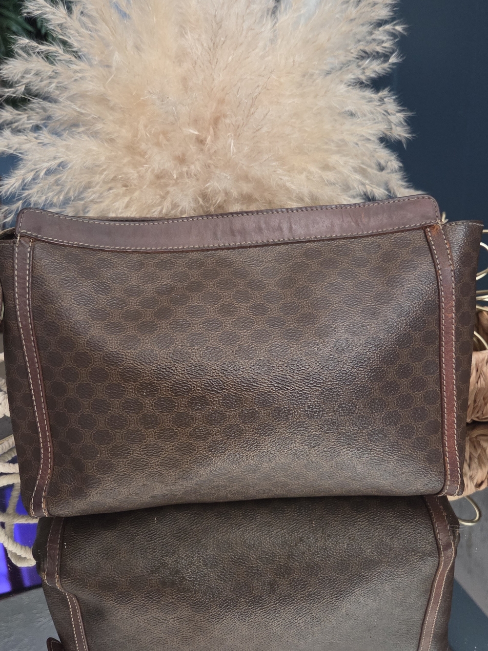 Celine Paris Vintage Macadam Brown Coated Canvas Leather Clutch Portfolio Italy - Picture 8 of 16